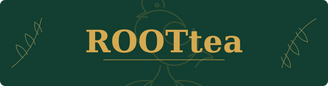 ROOTtea gold logo with a subtle Sankofa outline